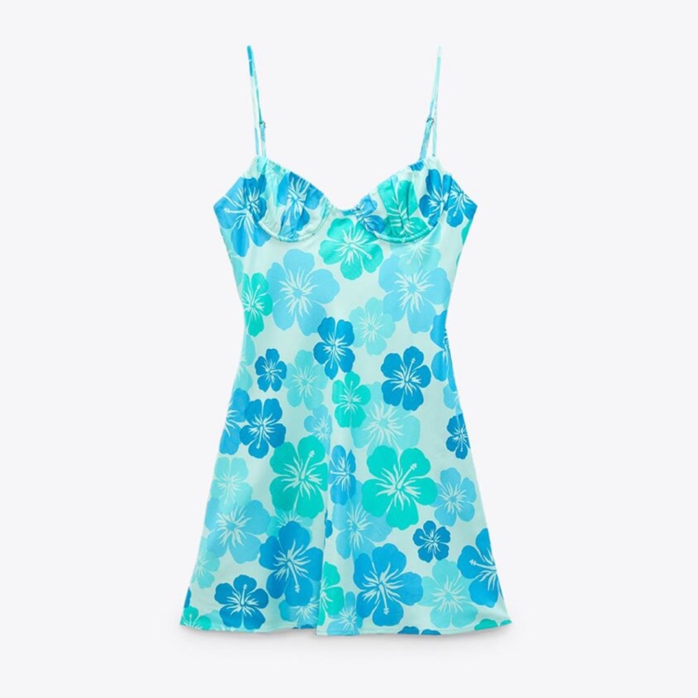 ZARA NWOT Satin Effect Print Dress